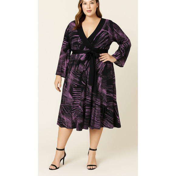 Bisou Bisou Purple & Black Dress Formal Cocktail sz XL stretchy abstract print - Picture 1 of 8